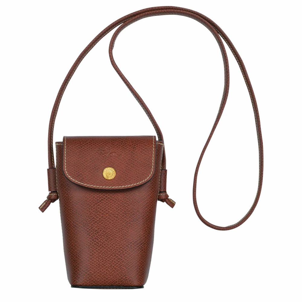 Women Brown Épure Phone Case With Leather Lace Brown - Leather Longchamp Phone Cases