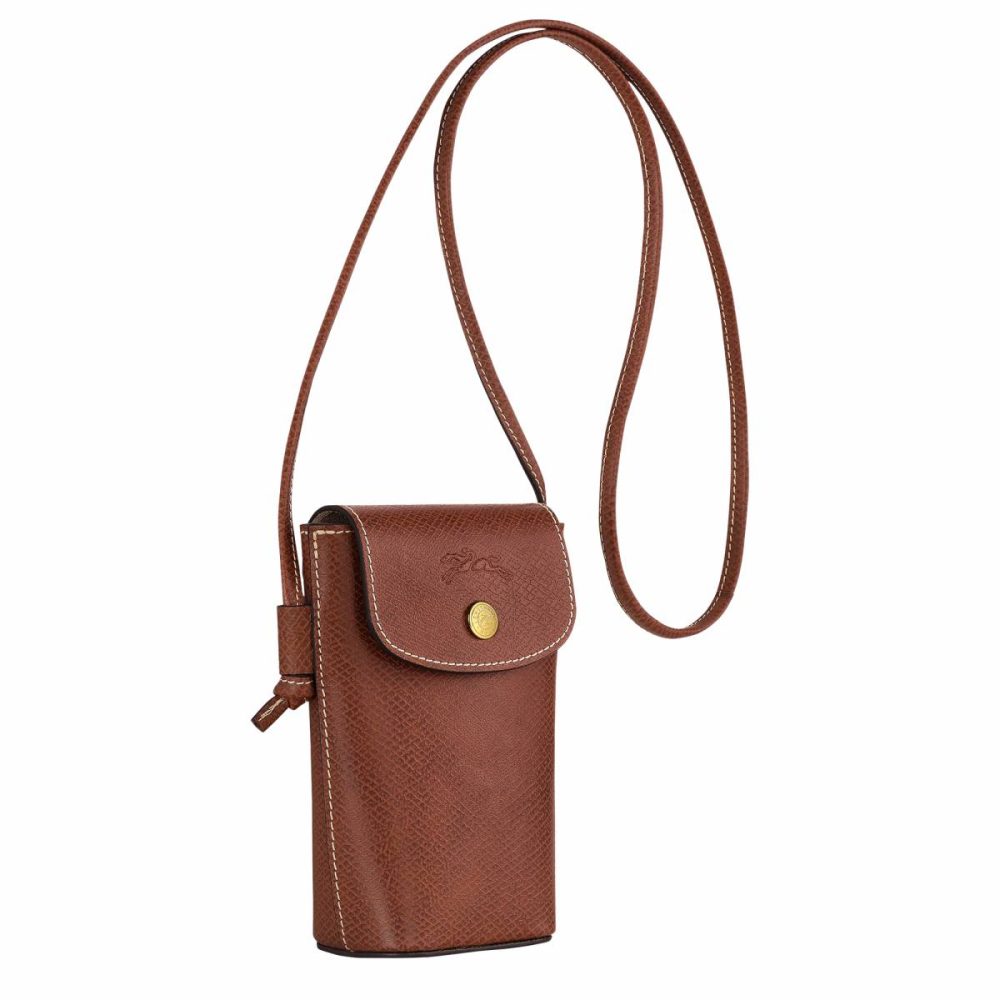 Women Brown Épure Phone Case With Leather Lace Brown - Leather Longchamp Phone Cases - Image 3