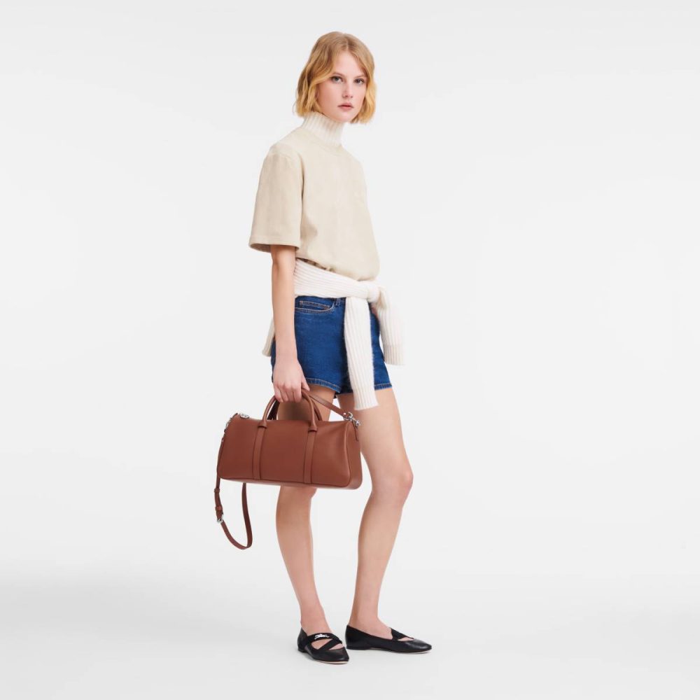 Women Daylong L Handbag Cognac - Leather Cognac Leather Bags Longchamp - Image 2