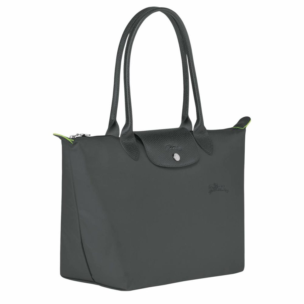 Women Graphite Shoulder Bags Longchamp Le Pliage Green M Tote Bag Graphite - Recycled Canvas - Image 2