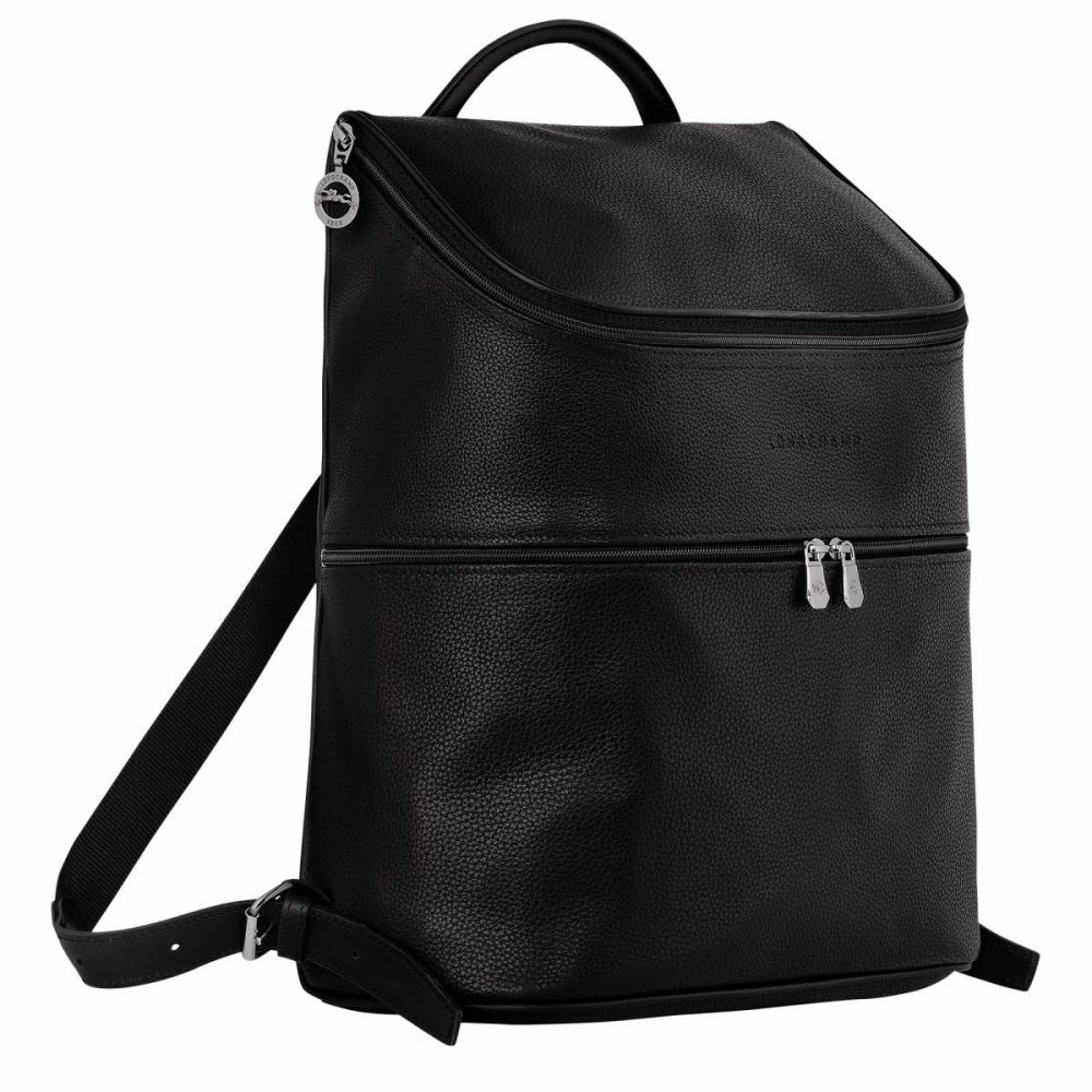 Women Le Foulonné Backpack Black - Leather Longchamp Black Leather Bags - Image 3