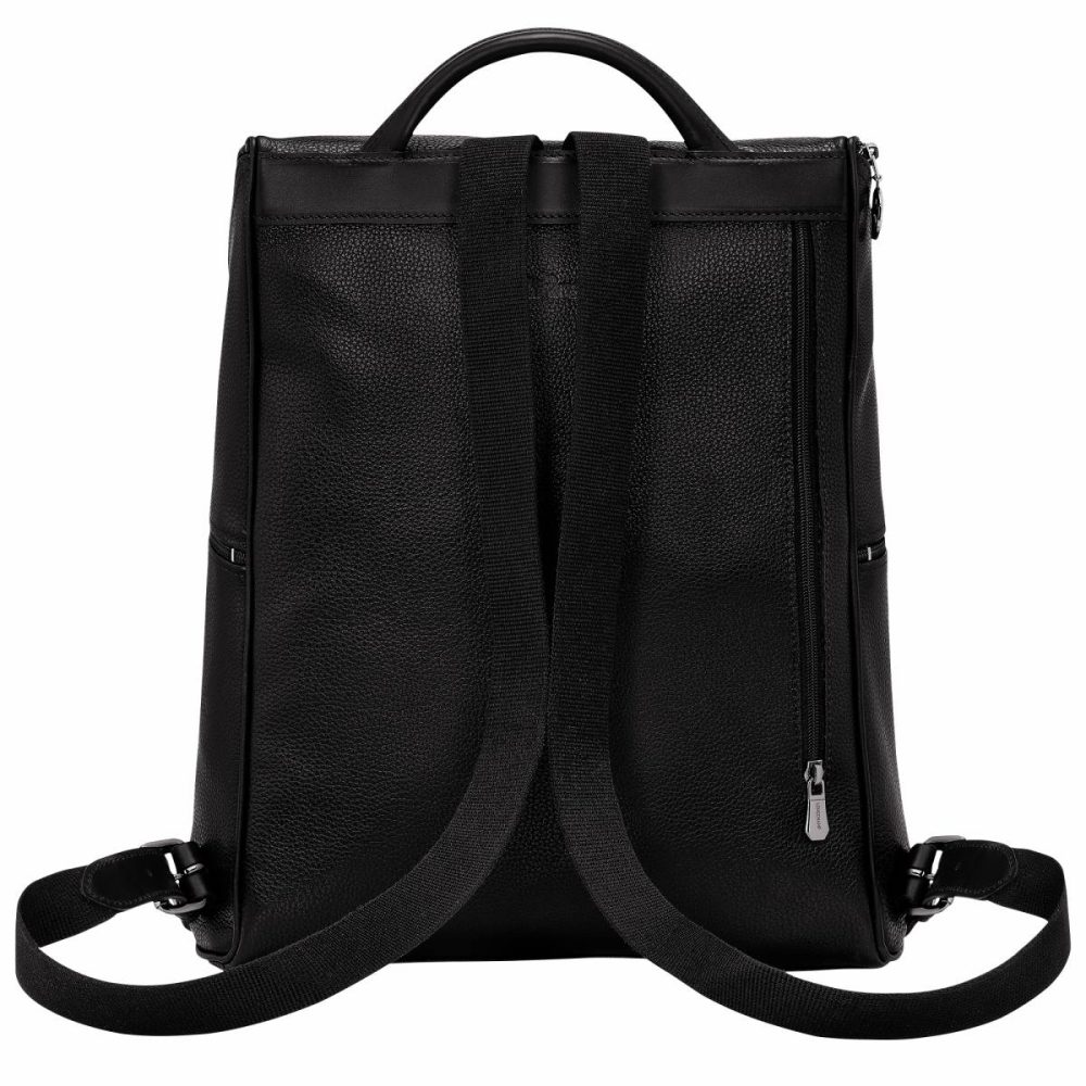 Women Le Foulonné Backpack Black - Leather Longchamp Black Leather Bags - Image 4