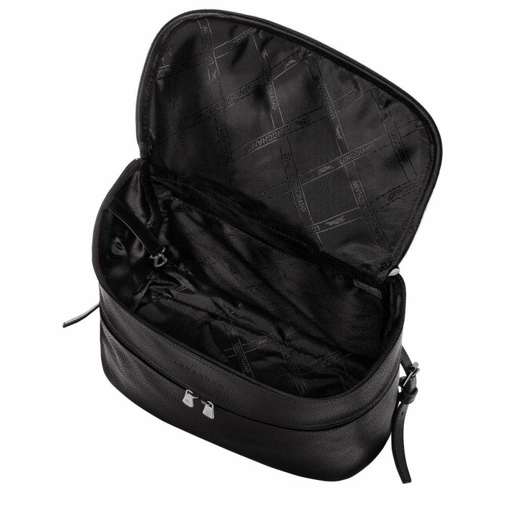 Women Le Foulonné Backpack Black - Leather Longchamp Black Leather Bags - Image 5