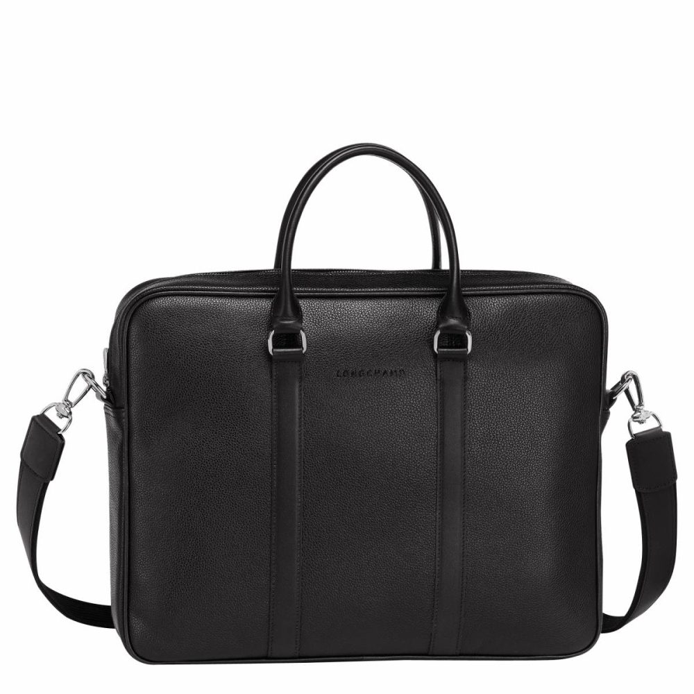 Women Le Foulonné S Briefcase Black - Leather Longchamp Leather Bags Black
