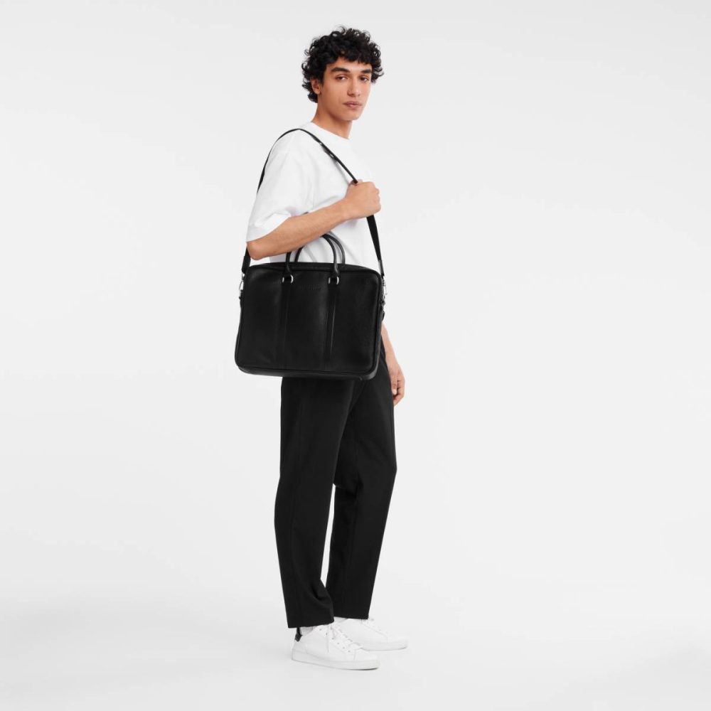 Women Le Foulonné S Briefcase Black - Leather Longchamp Leather Bags Black - Image 2