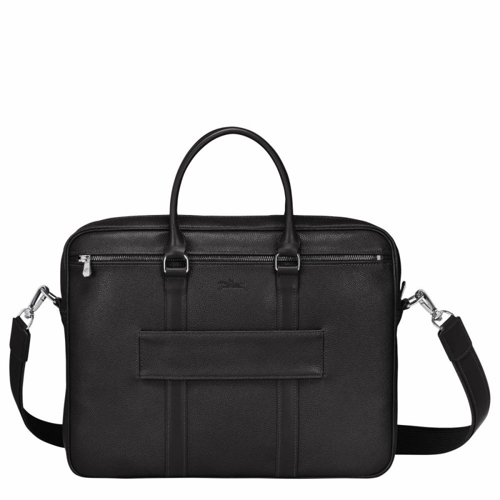 Women Le Foulonné S Briefcase Black - Leather Longchamp Leather Bags Black - Image 4