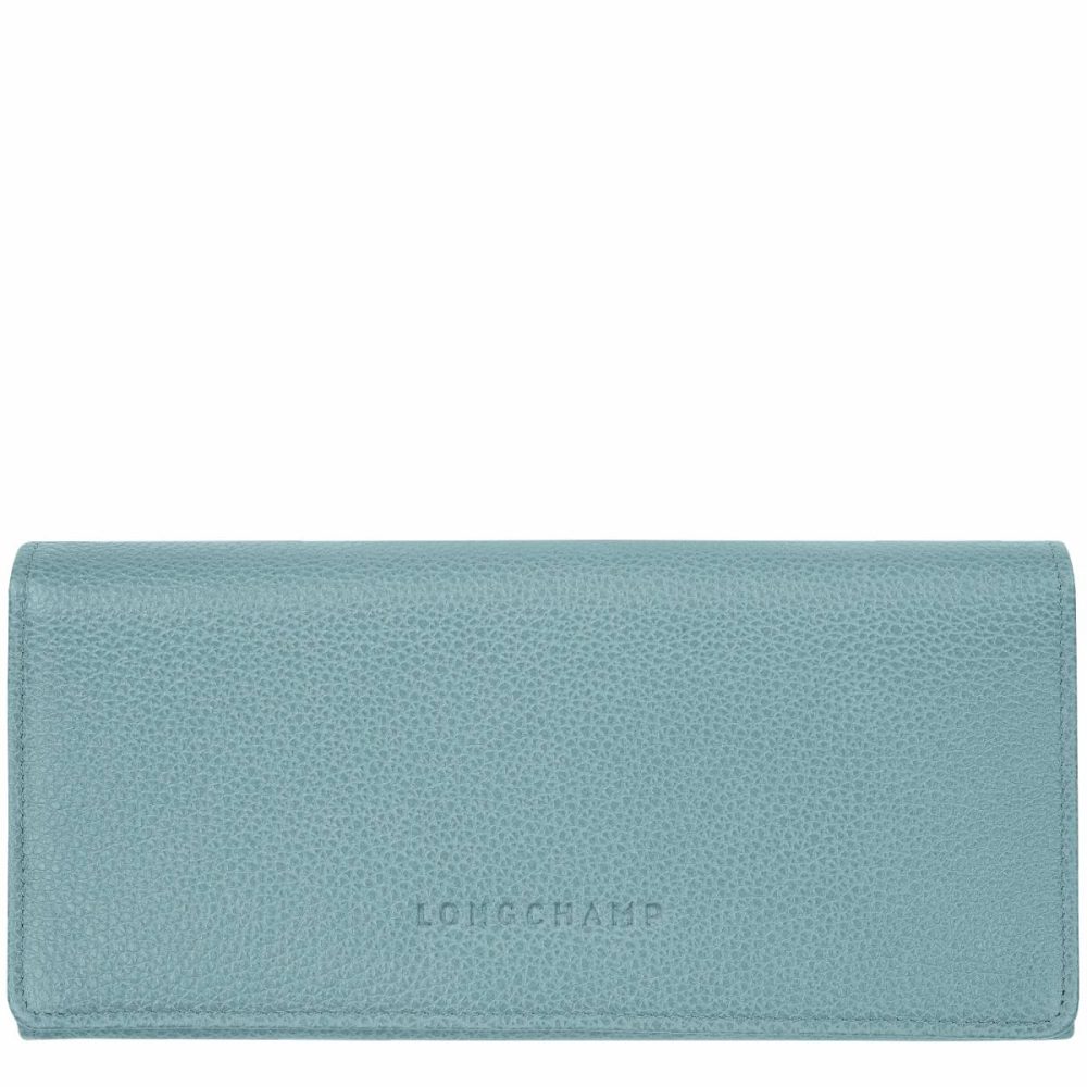 Women Leather Wallets Longchamp Le Foulonné Continental Wallet Eucalyptus - Leather Eucalyptus