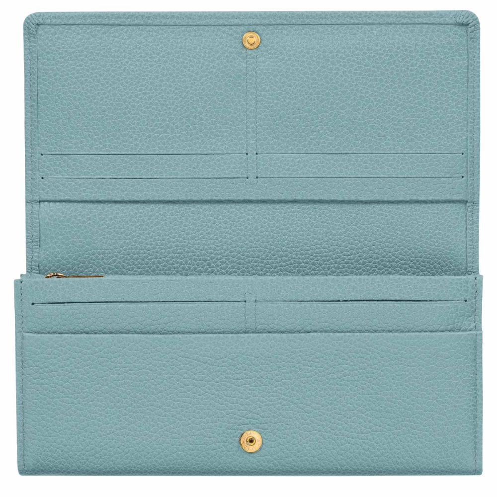 Women Leather Wallets Longchamp Le Foulonné Continental Wallet Eucalyptus - Leather Eucalyptus - Image 3