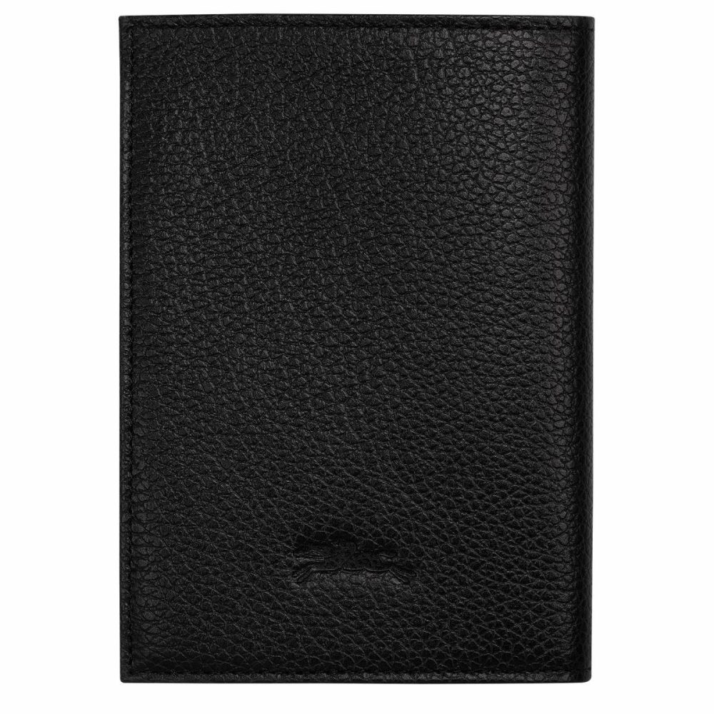 Women Longchamp Black Le Foulonné Passport Cover Black - Leather Pouches & Cases - Image 2