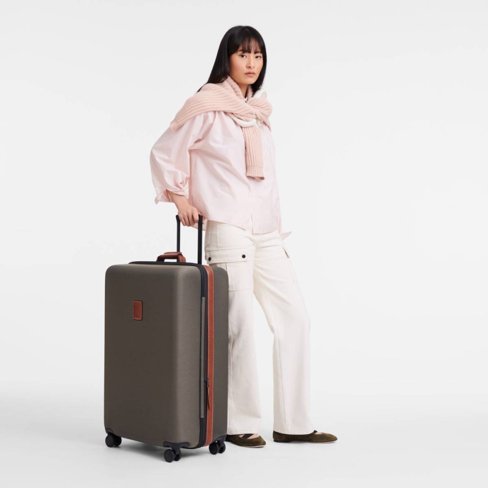 Women Longchamp Boxford Xl Suitcase Brown - Recycled Canvas Brown Suitcases