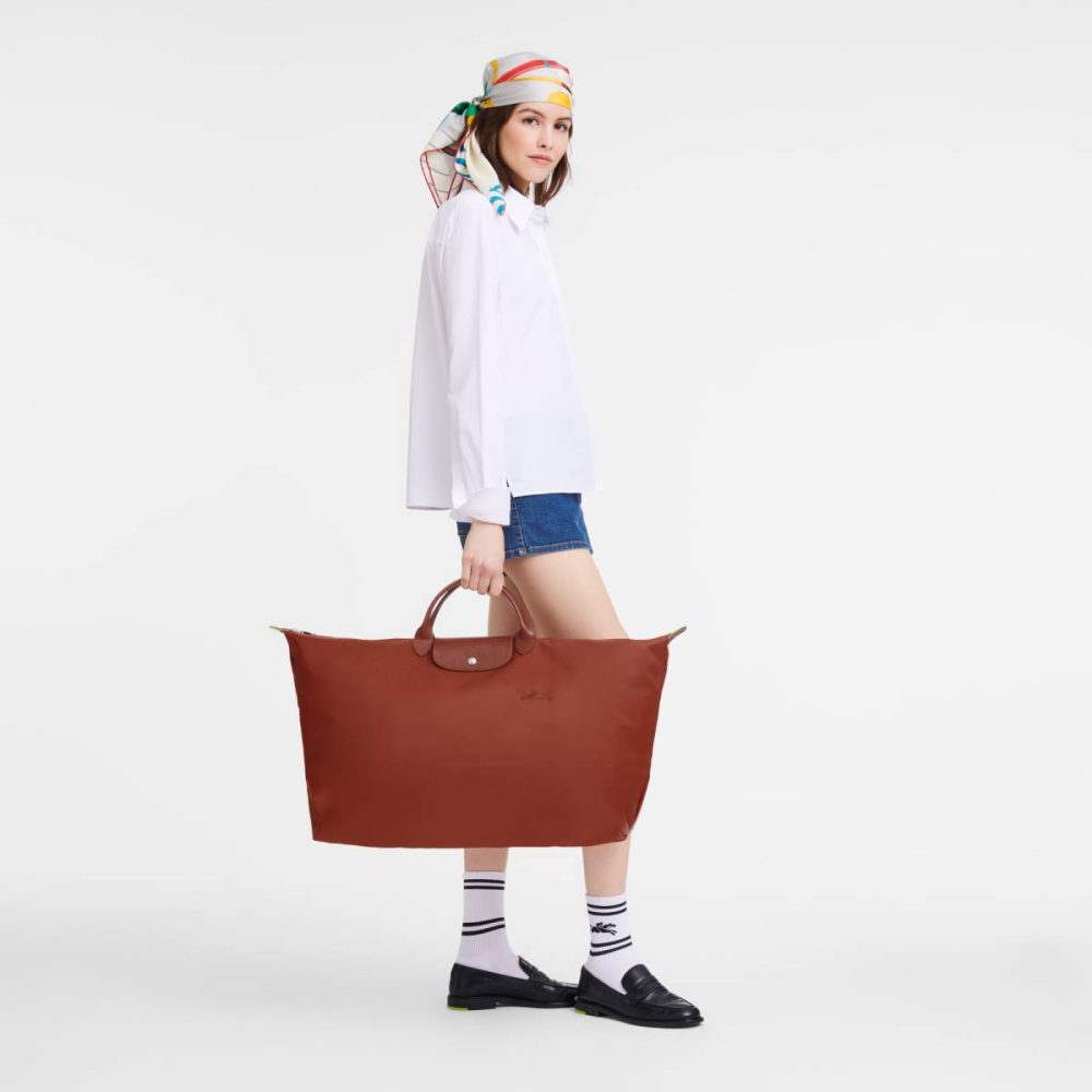 Women Longchamp Chestnut Travel Bags Le Pliage Green Xl Travel Bag Chestnut - Recycled Canvas