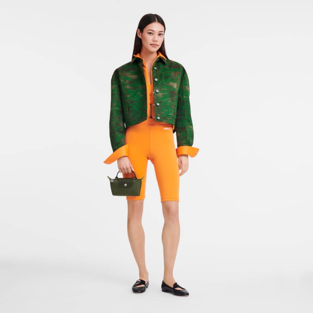 Women Longchamp Forest Le Pliage Green Pouch With Handle Forest - Recycled Canvas Pouches & Cases