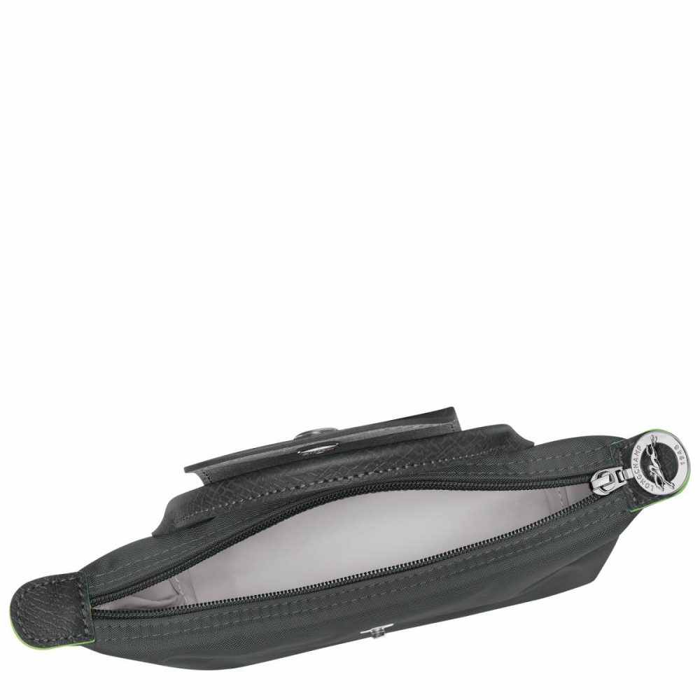 Women Longchamp Graphite Pouches & Cases Le Pliage Green Pouch With Handle Graphite - Recycled Canvas - Image 4