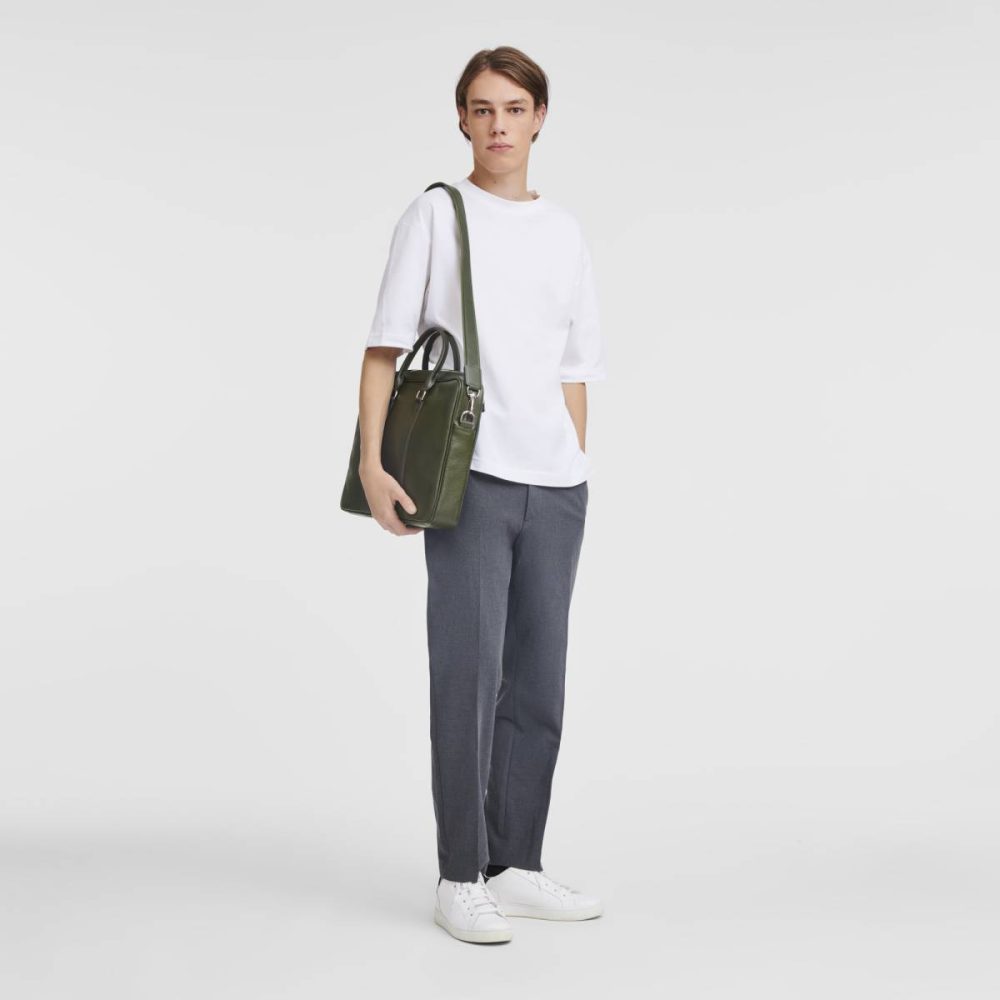 Women Longchamp Khaki Leather Bags Le Foulonné S Briefcase Khaki - Leather - Image 2