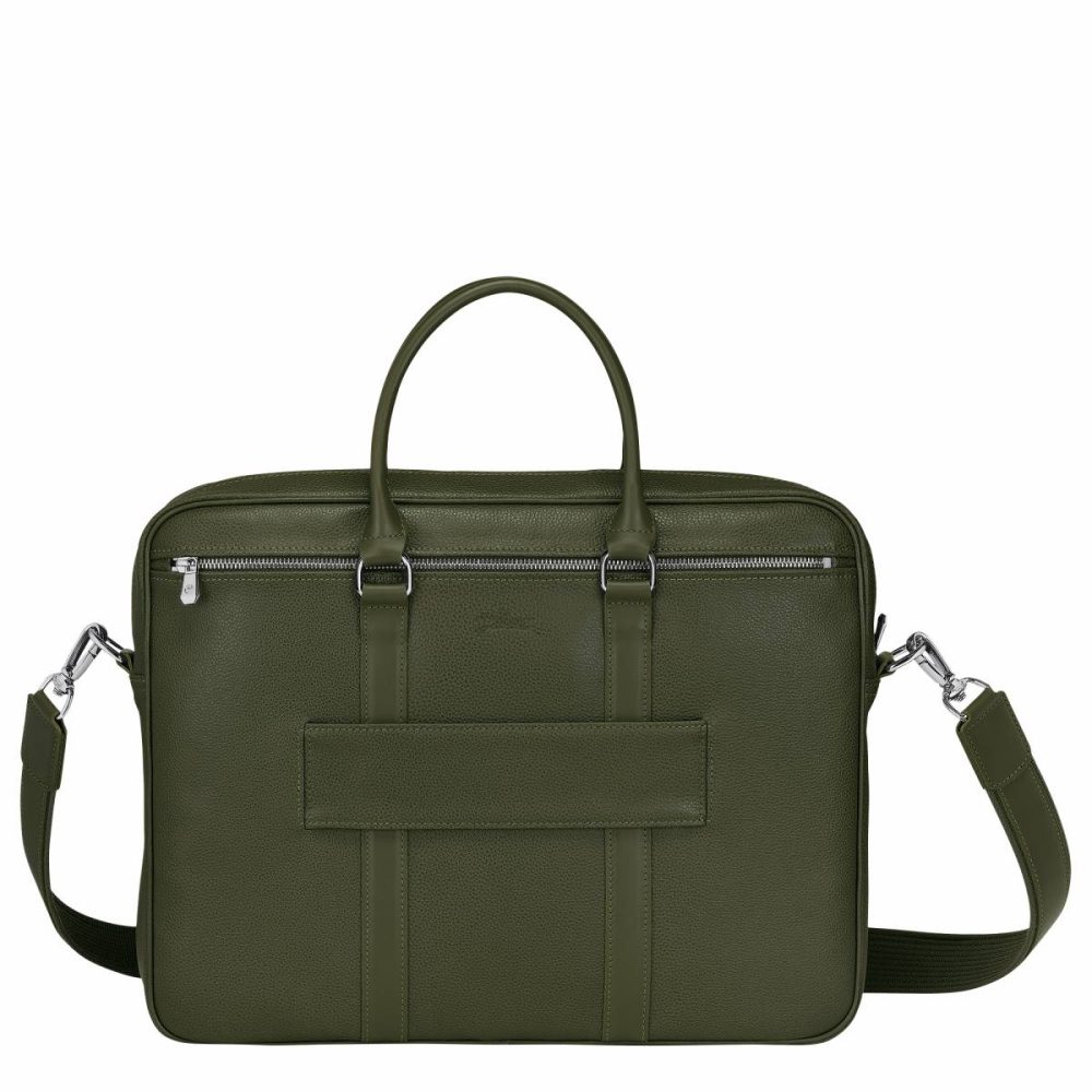 Women Longchamp Khaki Leather Bags Le Foulonné S Briefcase Khaki - Leather - Image 4