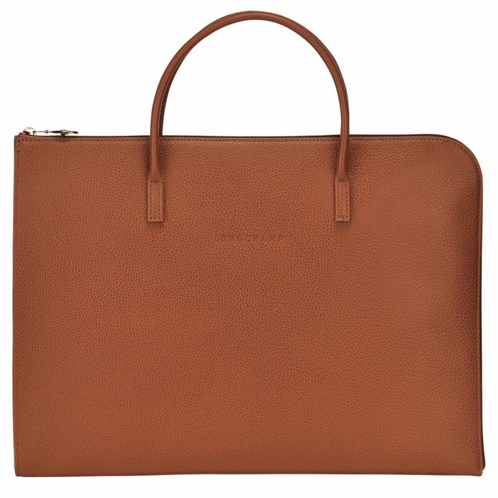Women Longchamp Le Foulonné S Briefcase Caramel - Leather Caramel Leather Bags