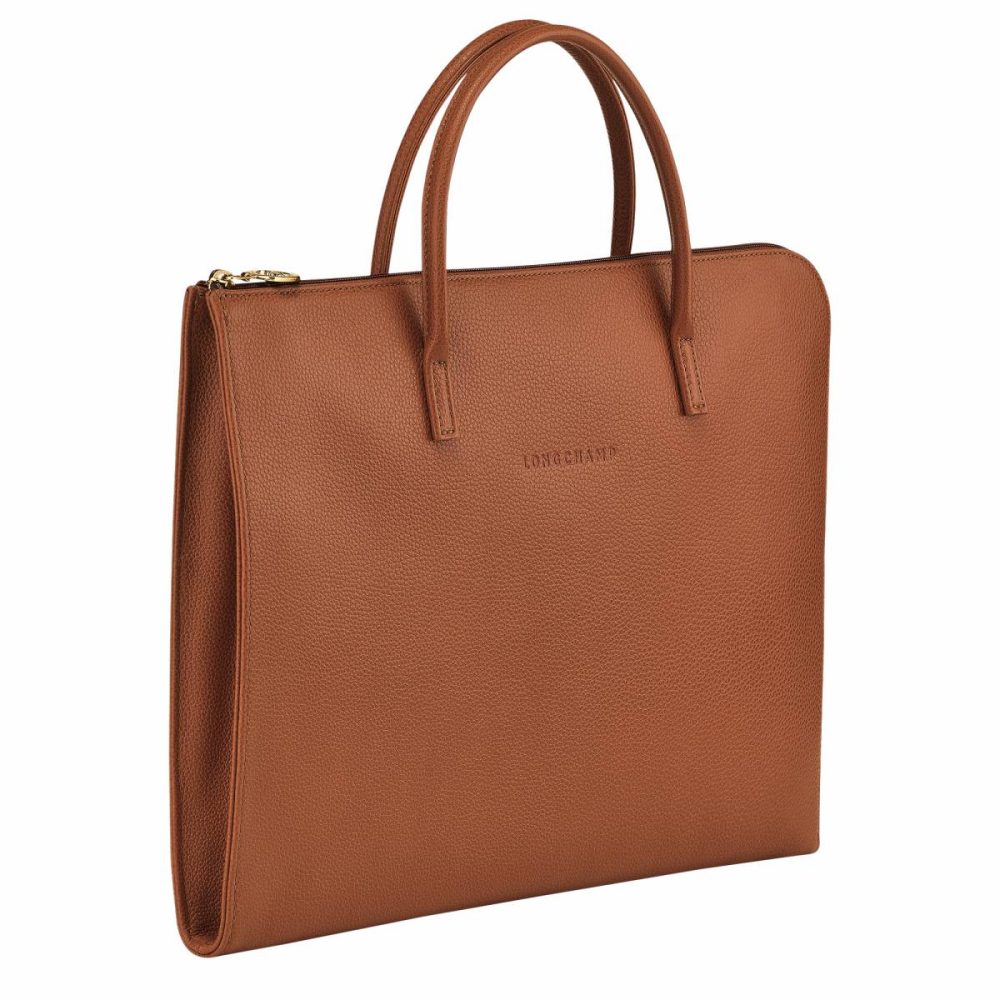 Women Longchamp Le Foulonné S Briefcase Caramel - Leather Caramel Leather Bags - Image 3