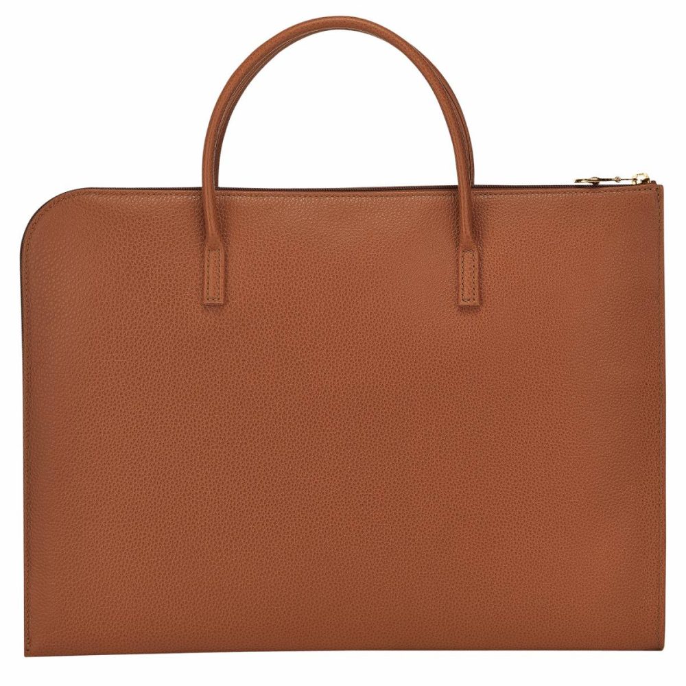 Women Longchamp Le Foulonné S Briefcase Caramel - Leather Caramel Leather Bags - Image 4