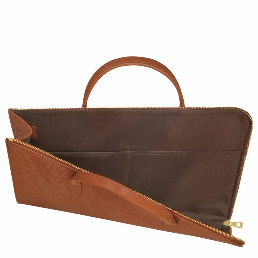 Women Longchamp Le Foulonné S Briefcase Caramel - Leather Caramel Leather Bags - Image 5