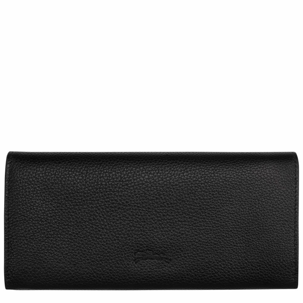 Women Longchamp Leather Wallets Black Le Foulonné Continental Wallet Black - Leather - Image 2