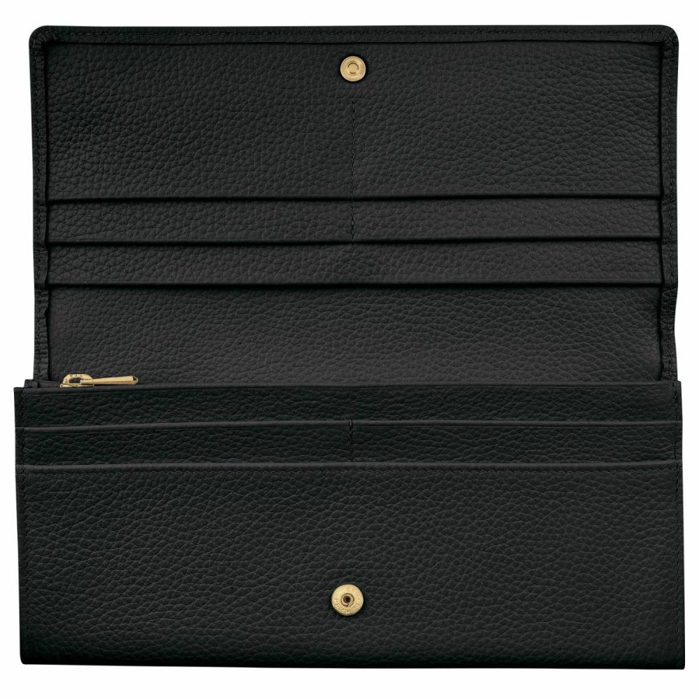 Women Longchamp Leather Wallets Black Le Foulonné Continental Wallet Black - Leather - Image 3