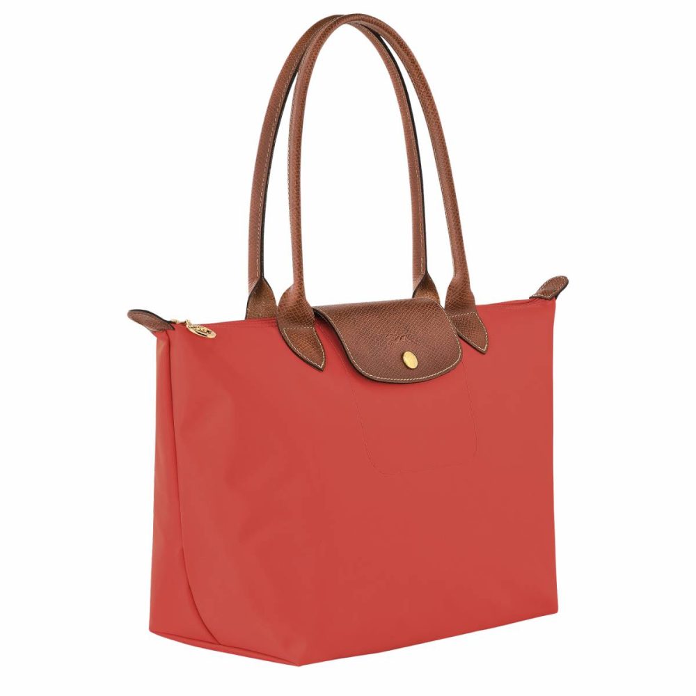 Women Longchamp Tomato Shoulder Bags Le Pliage Original M Tote Bag Tomato - Recycled Canvas