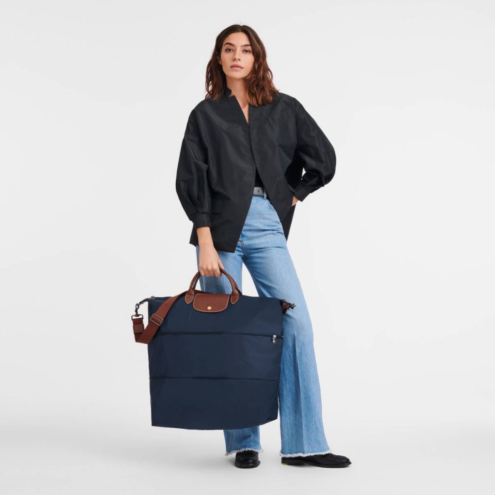 Women Navy Travel Bags Longchamp Le Pliage Original Travel Bag Expandable Navy - Recycled Canvas