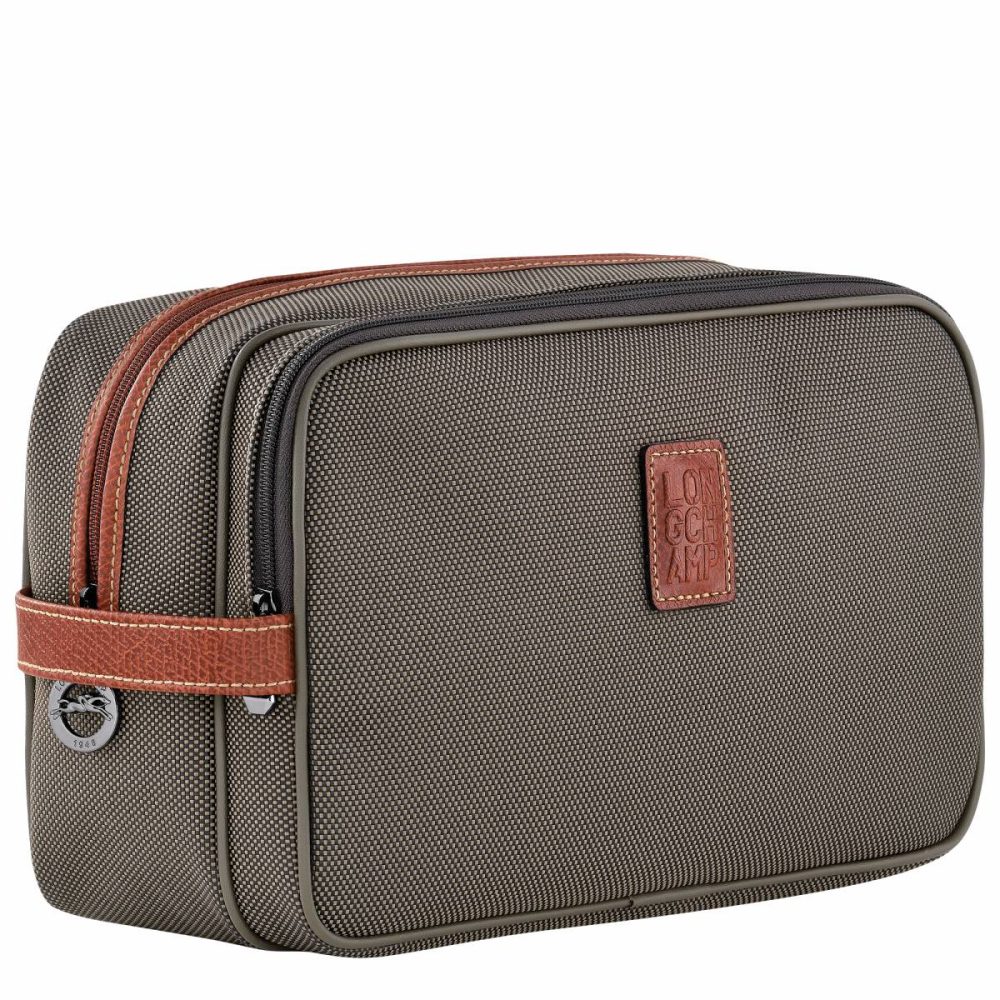 Women Toiletry Bags Longchamp Boxford Toiletry Case Brown - Recycled Canvas Brown