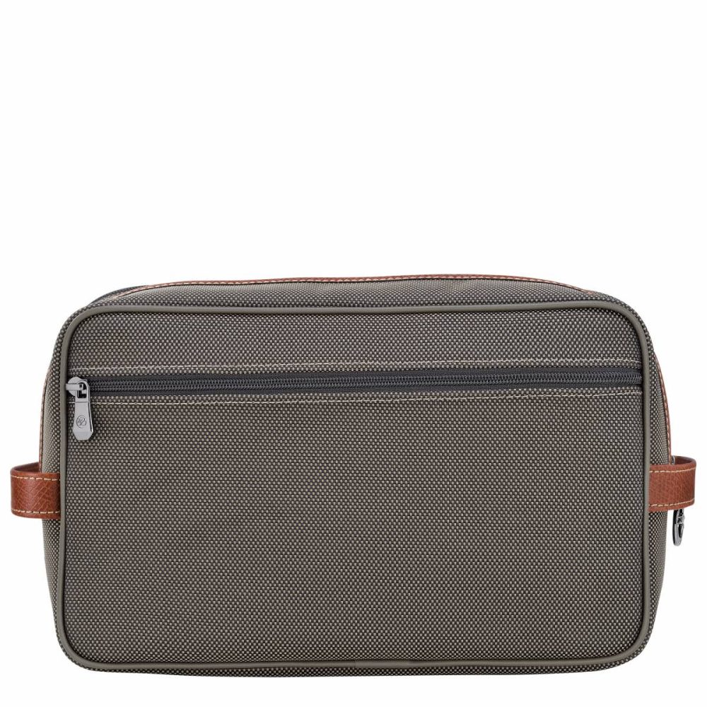 Women Toiletry Bags Longchamp Boxford Toiletry Case Brown - Recycled Canvas Brown - Image 2