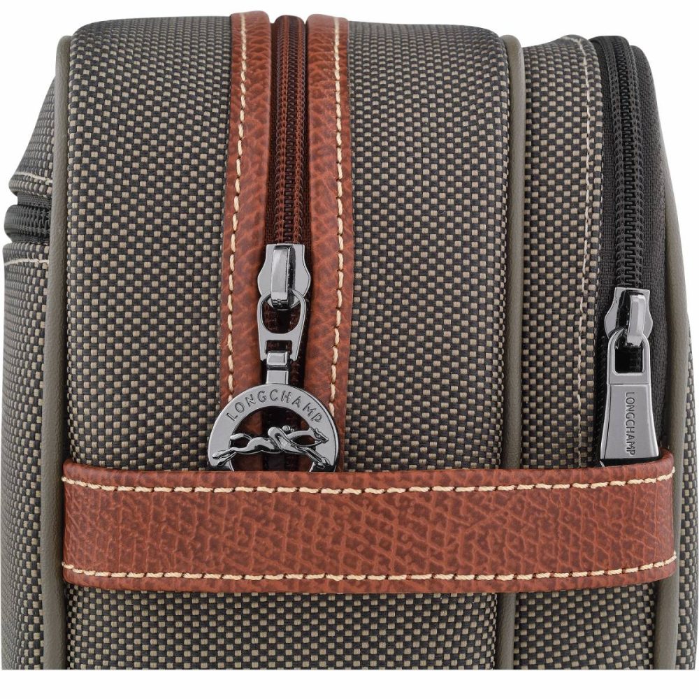 Women Toiletry Bags Longchamp Boxford Toiletry Case Brown - Recycled Canvas Brown - Image 4