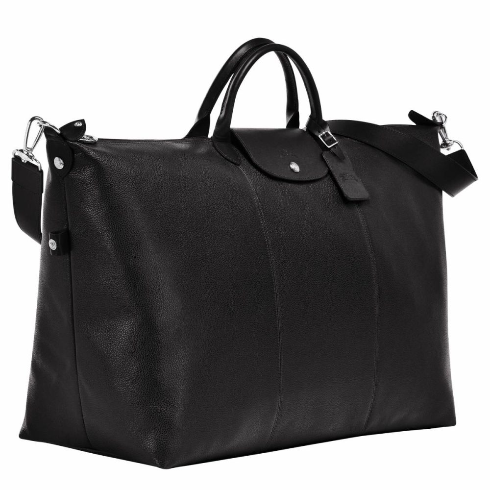 Women Travel Bags Longchamp Black Le Foulonné L Travel Bag Black - Leather - Image 3